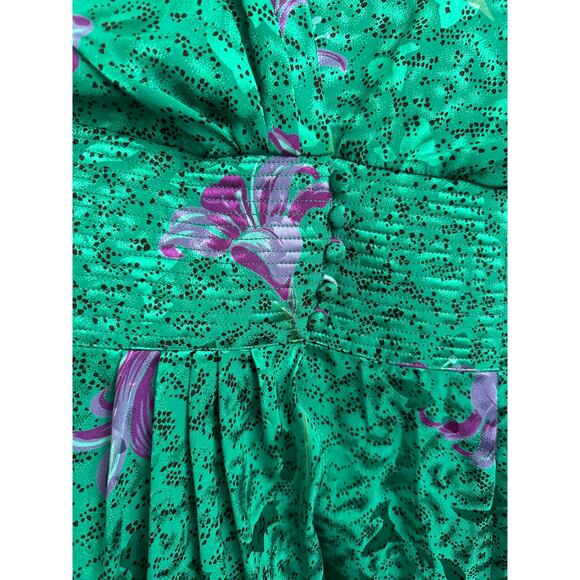 Vintage Maggy London by Jeannene Booher 80s Teal Silk Floral Midi Dress medium - Picture 14 of 17